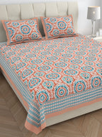 Eklavya Ikat Collection 95x108 Double Bedsheet with Traditional Circular Ikat Motifs & Matching Pillow Covers