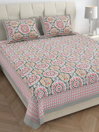 Eklavya Ikat Collection 95x108 Double Bedsheet with Traditional Circular Ikat Motifs & Matching Pillow Covers