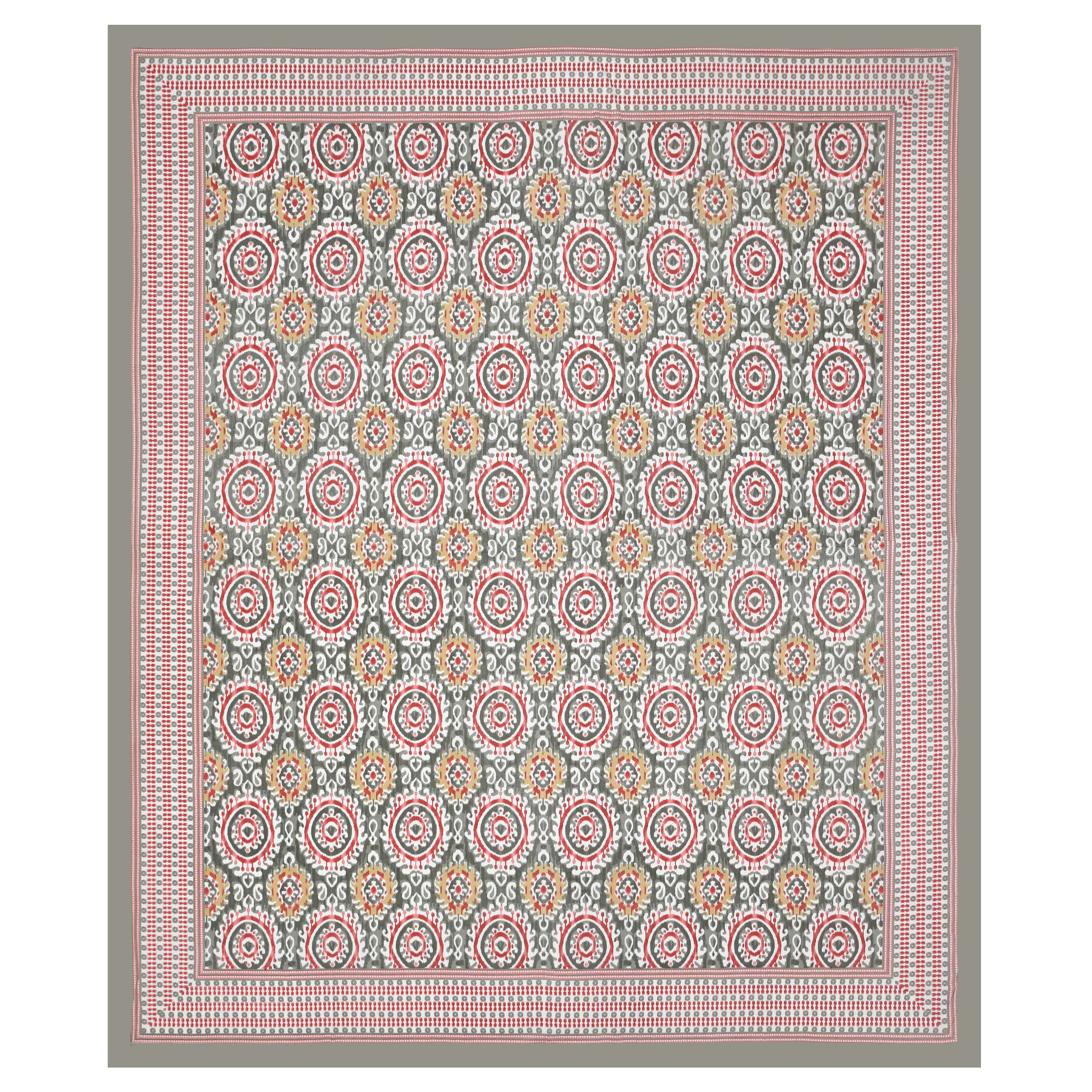 Eklavya Ikat Collection 95x108 Double Bedsheet with Traditional Circular Ikat Motifs & Matching Pillow Covers