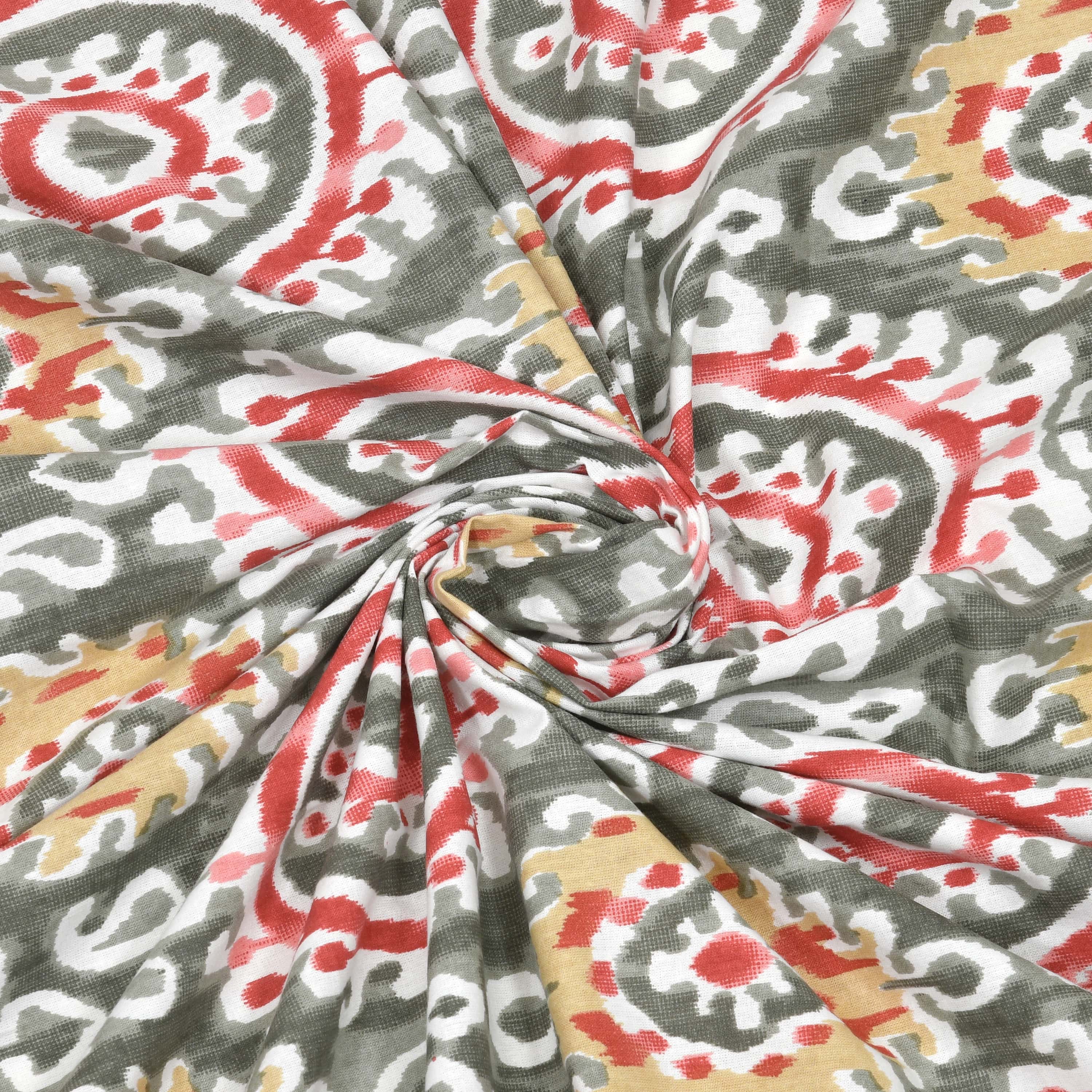 Eklavya Ikat Collection 95x108 Double Bedsheet with Traditional Circular Ikat Motifs & Matching Pillow Covers