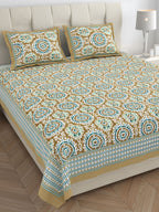 Eklavya Ikat Collection 95x108 Double Bedsheet with Traditional Circular Ikat Motifs & Matching Pillow Covers
