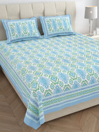 Eklavya Ikat Collection 95x108 Double Bedsheet with Heritage Paisley Ikat Motifs & Matching Pillow Covers