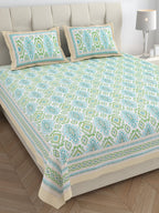 Eklavya Ikat Collection 95x108 Double Bedsheet with Heritage Paisley Ikat Motifs & Matching Pillow Covers
