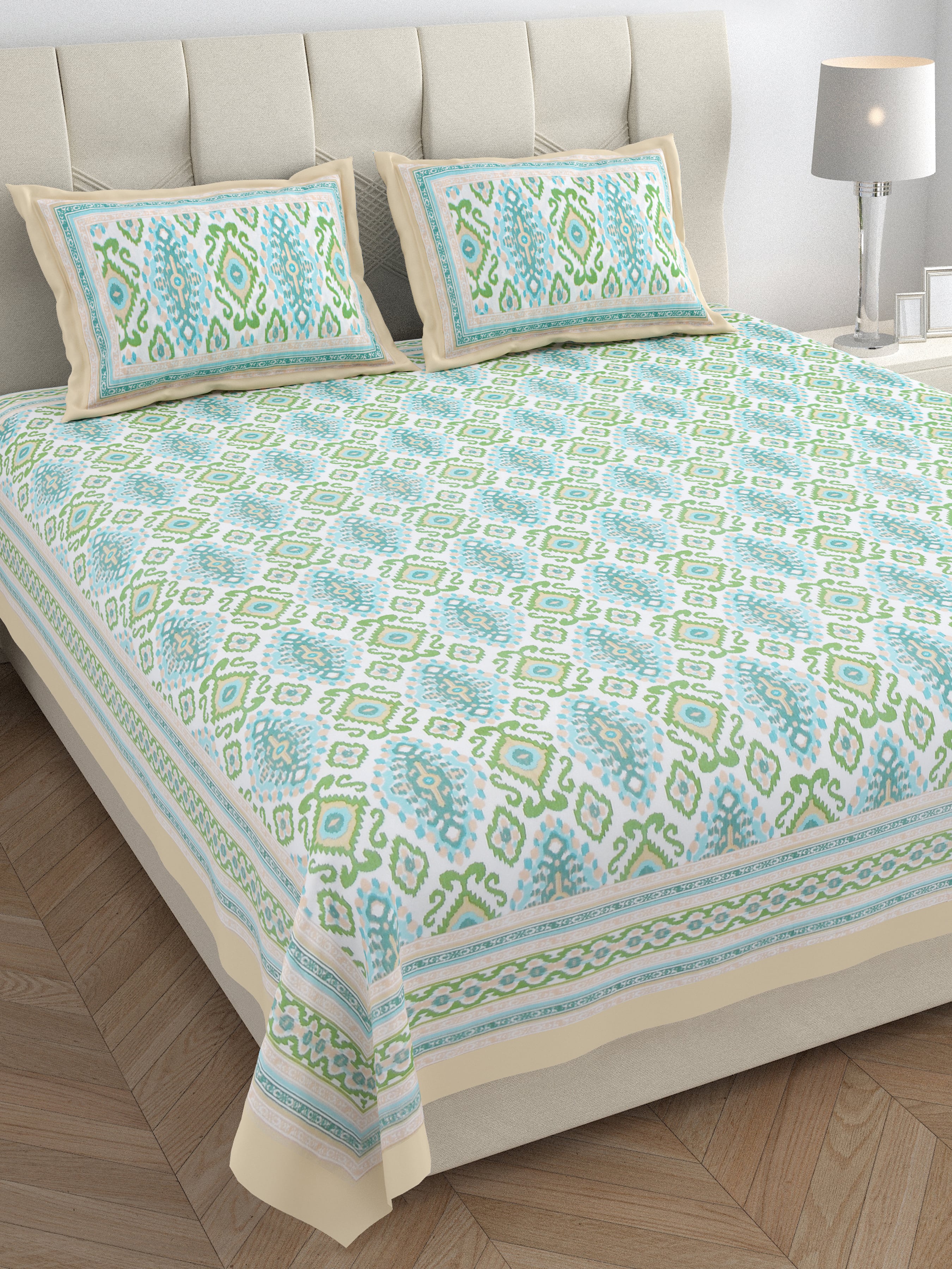 Eklavya Ikat Collection 95x108 Double Bedsheet with Heritage Paisley Ikat Motifs & Matching Pillow Covers