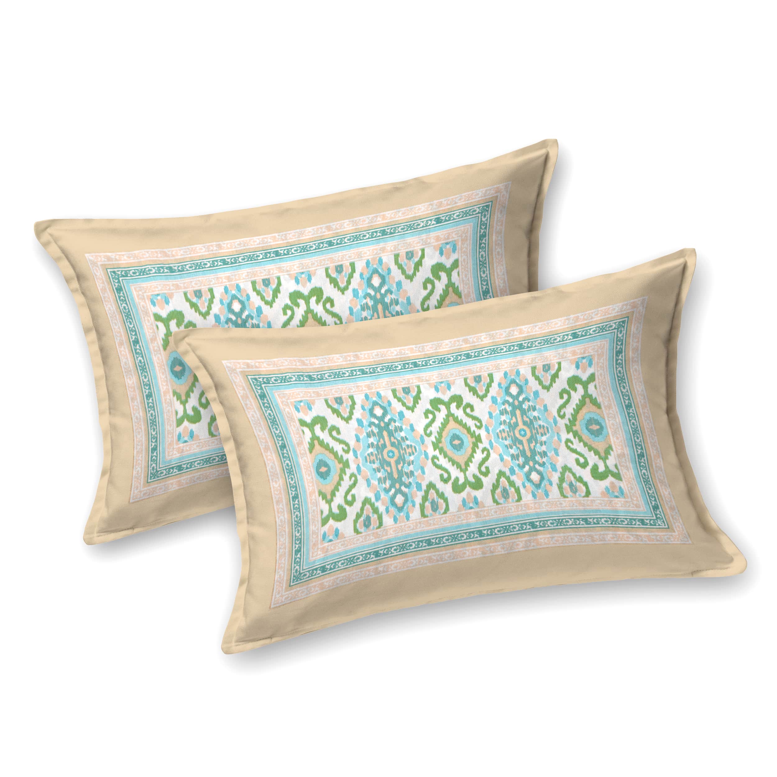 Eklavya Ikat Collection 95x108 Double Bedsheet with Heritage Paisley Ikat Motifs & Matching Pillow Covers