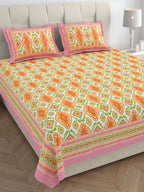 Eklavya Ikat Collection 95x108 Double Bedsheet with Heritage Paisley Ikat Motifs & Matching Pillow Covers