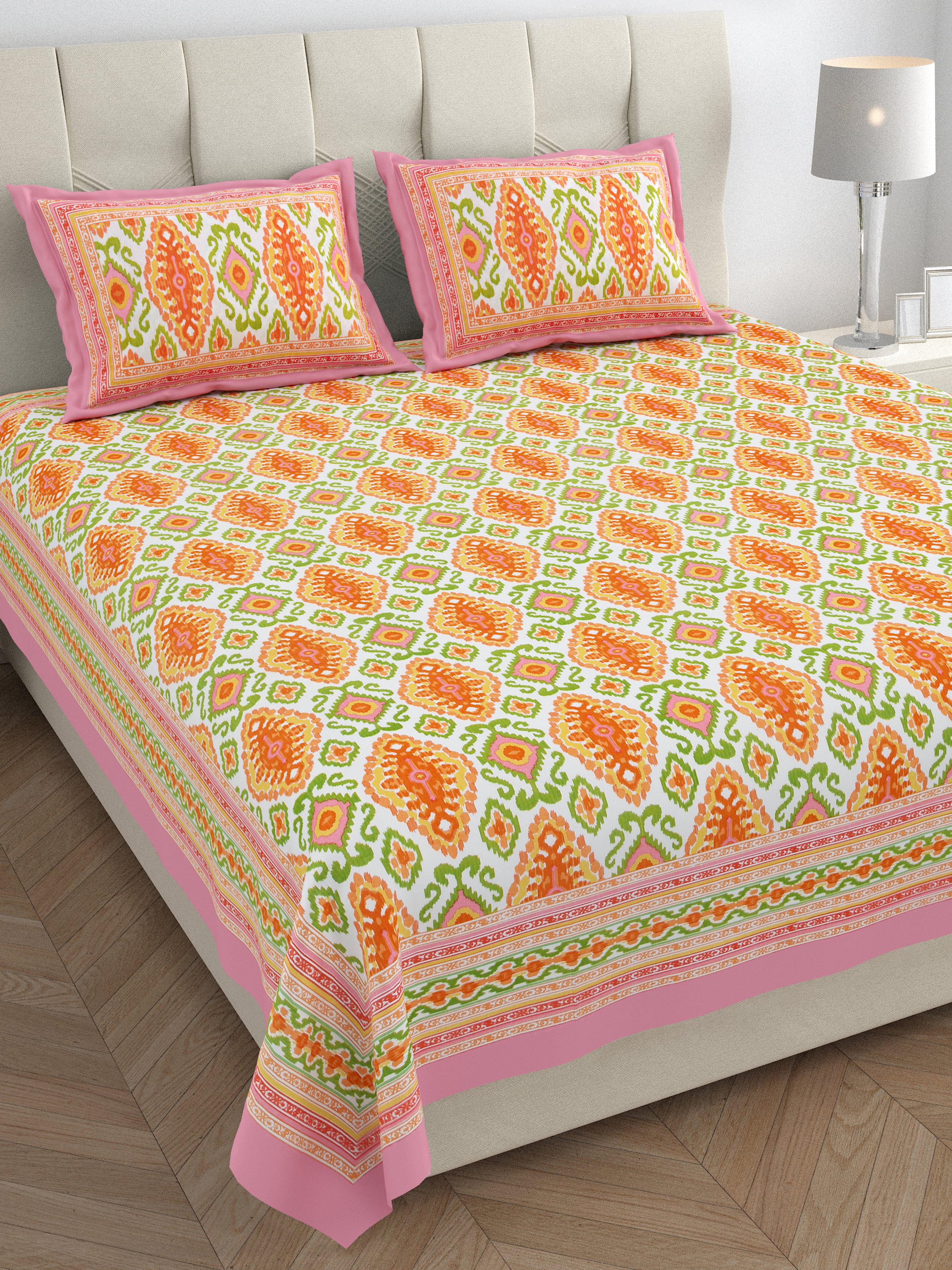 Eklavya Ikat Collection 95x108 Double Bedsheet with Heritage Paisley Ikat Motifs & Matching Pillow Covers