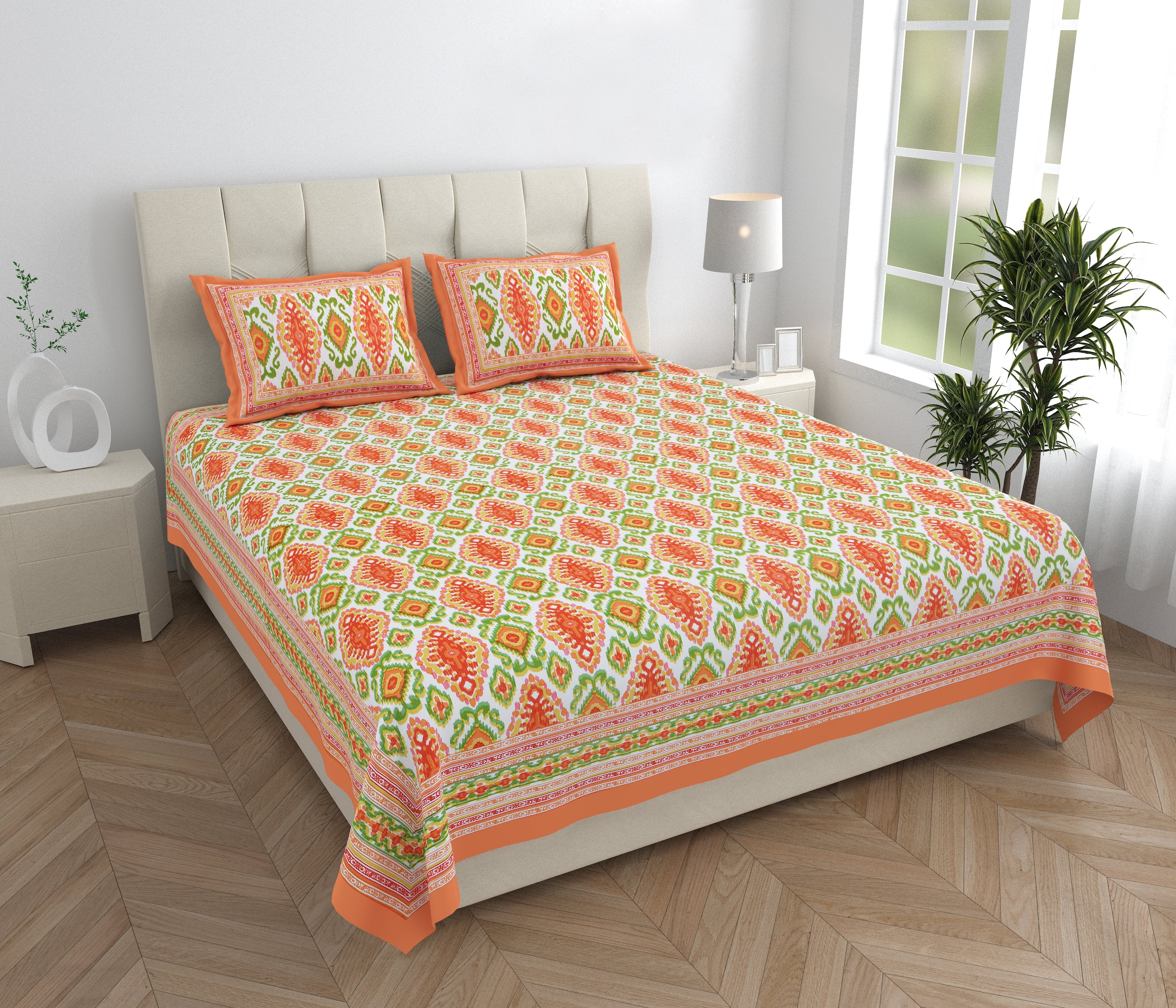 Eklavya Ikat Collection 95x108 Double Bedsheet with Heritage Paisley Ikat Motifs & Matching Pillow Covers