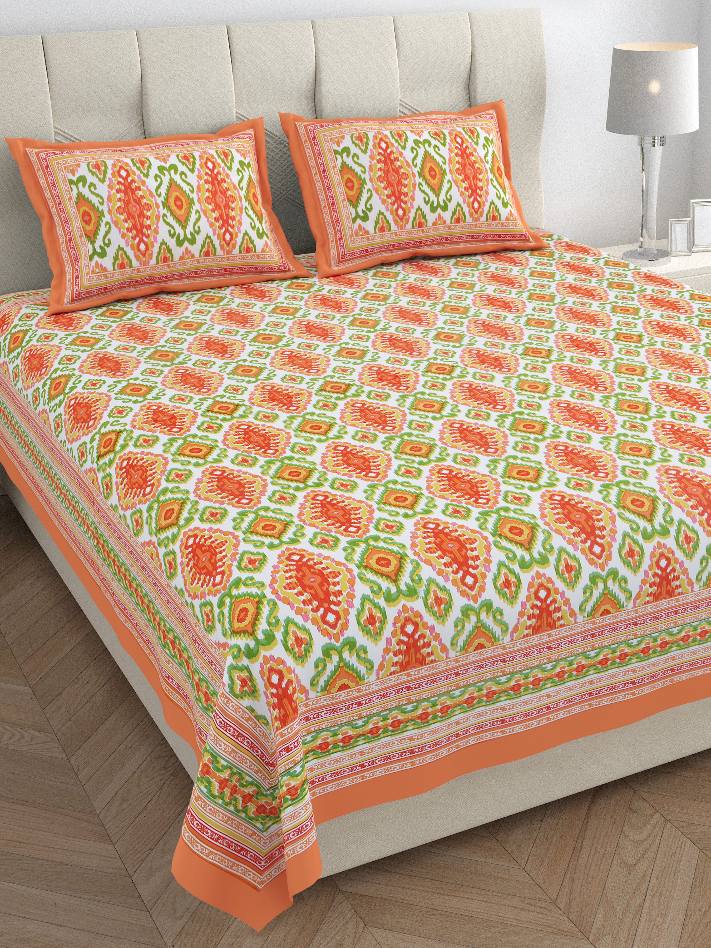 Eklavya Ikat Collection 95x108 Double Bedsheet with Heritage Paisley Ikat Motifs & Matching Pillow Covers