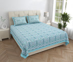 Eklavya Ikat Collection 95x108 Double Bedsheet with Geometric Floral Diamond Patterns & Pillow Covers