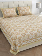 Eklavya Ikat Collection 95x108 Double Bedsheet with Geometric Floral Diamond Patterns & Pillow Covers