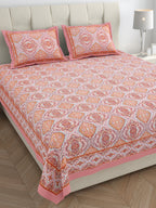 Eklavya Ikat Collection 95x108 Double Bedsheet with Geometric Floral Diamond Patterns & Pillow Covers