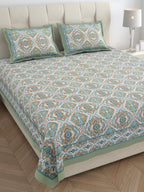 Eklavya Ikat Collection 95x108 Double Bedsheet with Geometric Floral Diamond Patterns & Pillow Covers