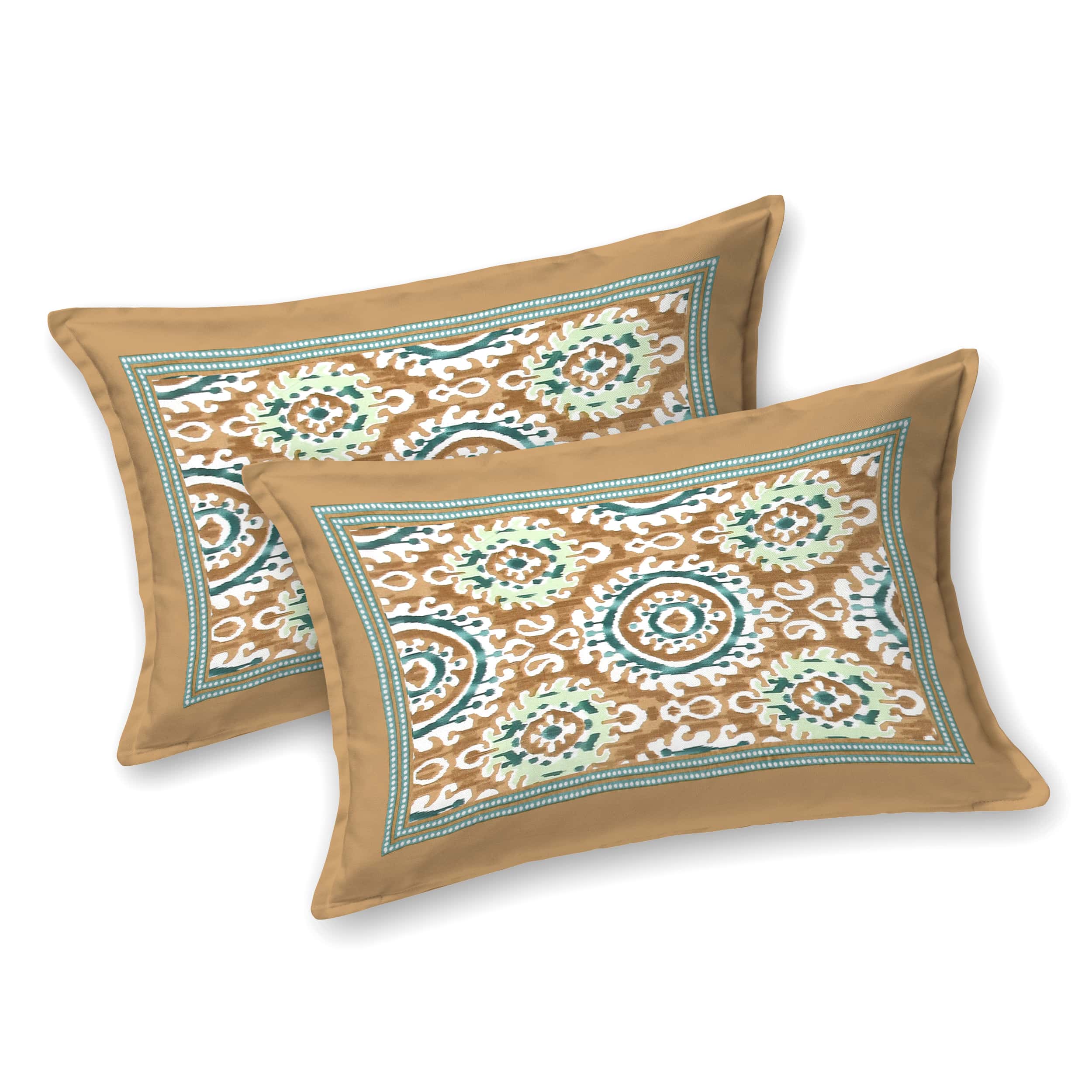 Eklavya Ikat Collection 95x108 Double Bedsheet with Traditional Circular Ikat Motifs & Matching Pillow Covers