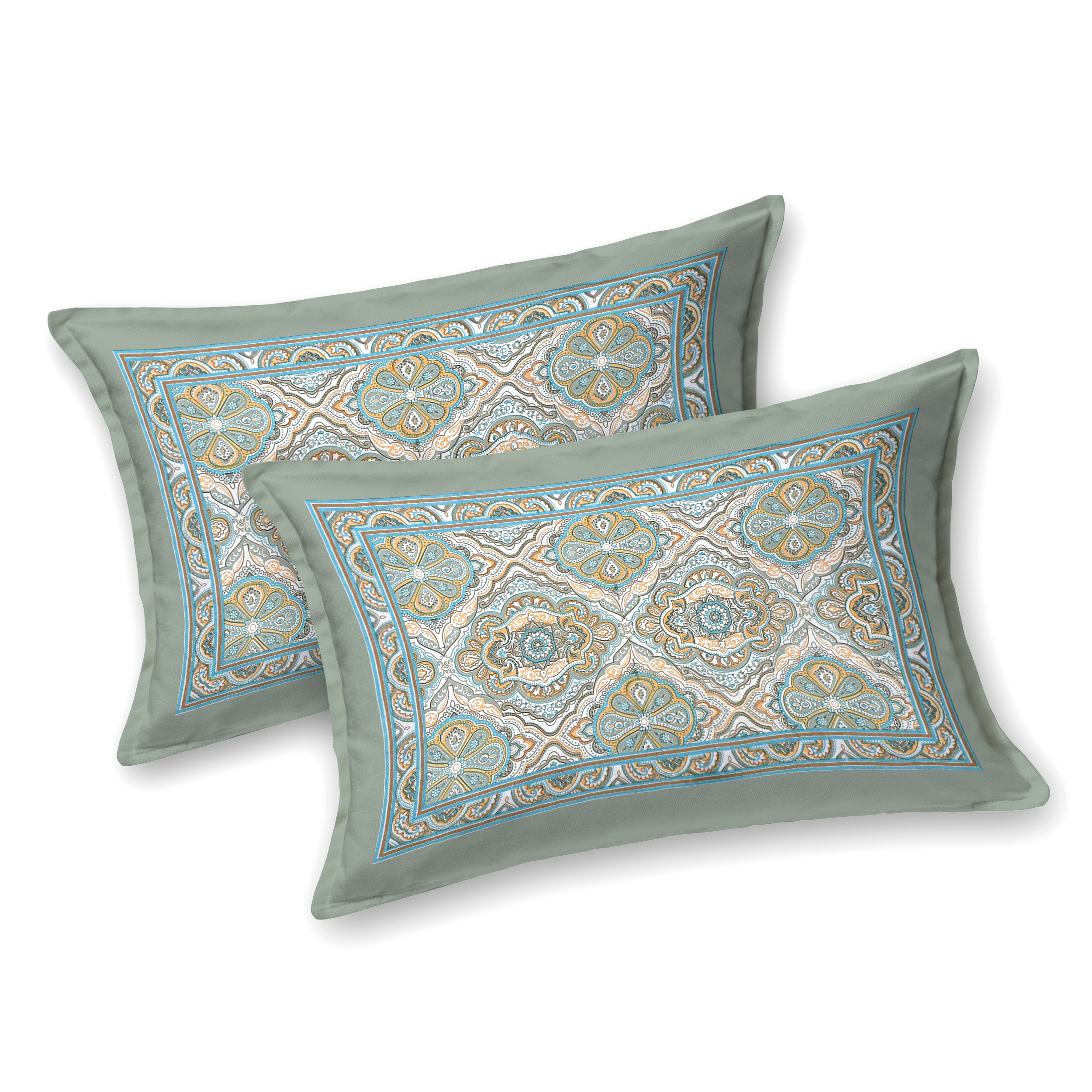 Eklavya Ikat Collection 95x108 Double Bedsheet with Geometric Floral Diamond Patterns & Pillow Covers