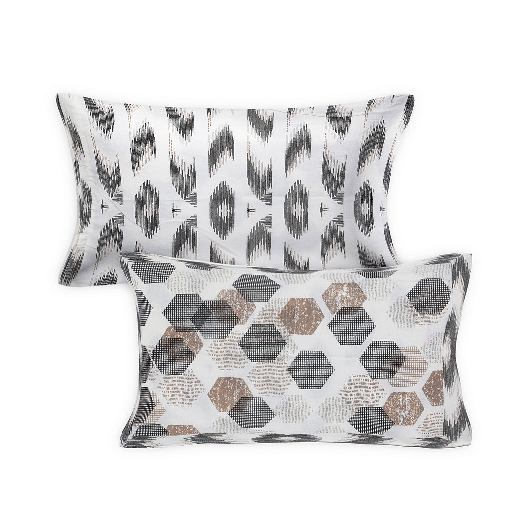 Geometrical Print Cotton Bedsheet Set | 100% Cotton | 70x100 Inches with 2 Pillow Covers