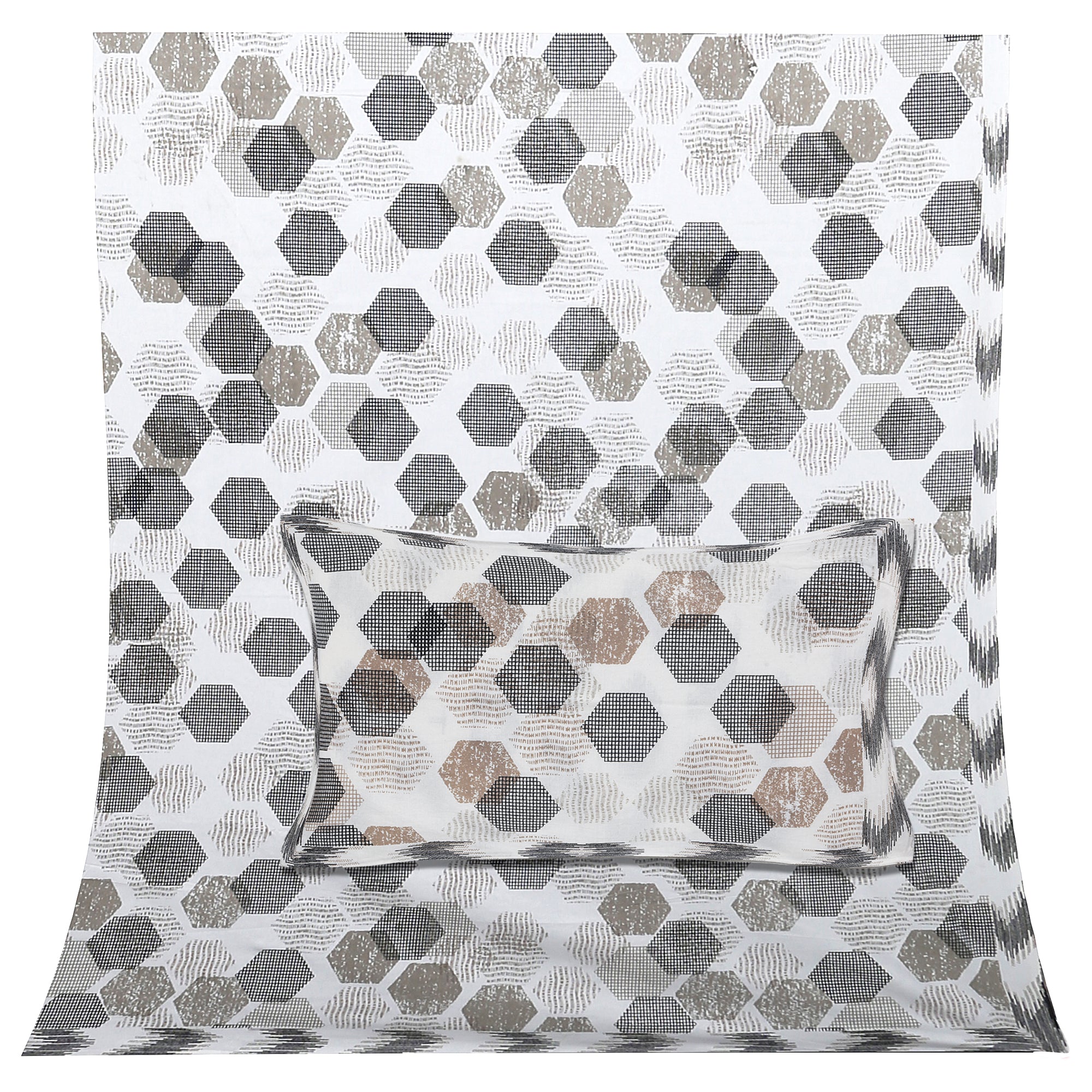 Geometrical Print Cotton Bedsheet Set | 100% Cotton | 70x100 Inches with 2 Pillow Covers