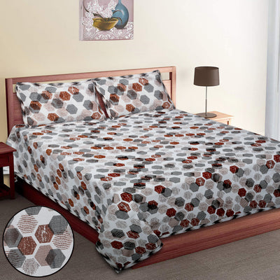 Geometrical Print Cotton Bedsheet Set | 100% Cotton | 70x100 Inches with 2 Pillow Covers