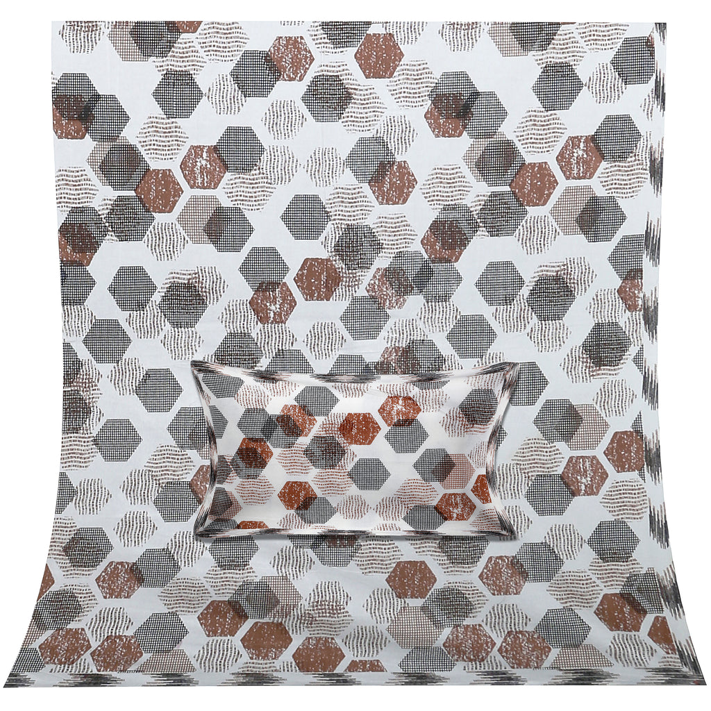 Geometrical Print Cotton Bedsheet Set | 100% Cotton | 70x100 Inches with 2 Pillow Covers