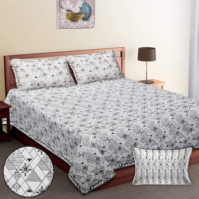 Premium Geometric Design Single Cotton Bedsheet Set | 70x100 Inches | 100% Cotton with 2 Pillow Covers