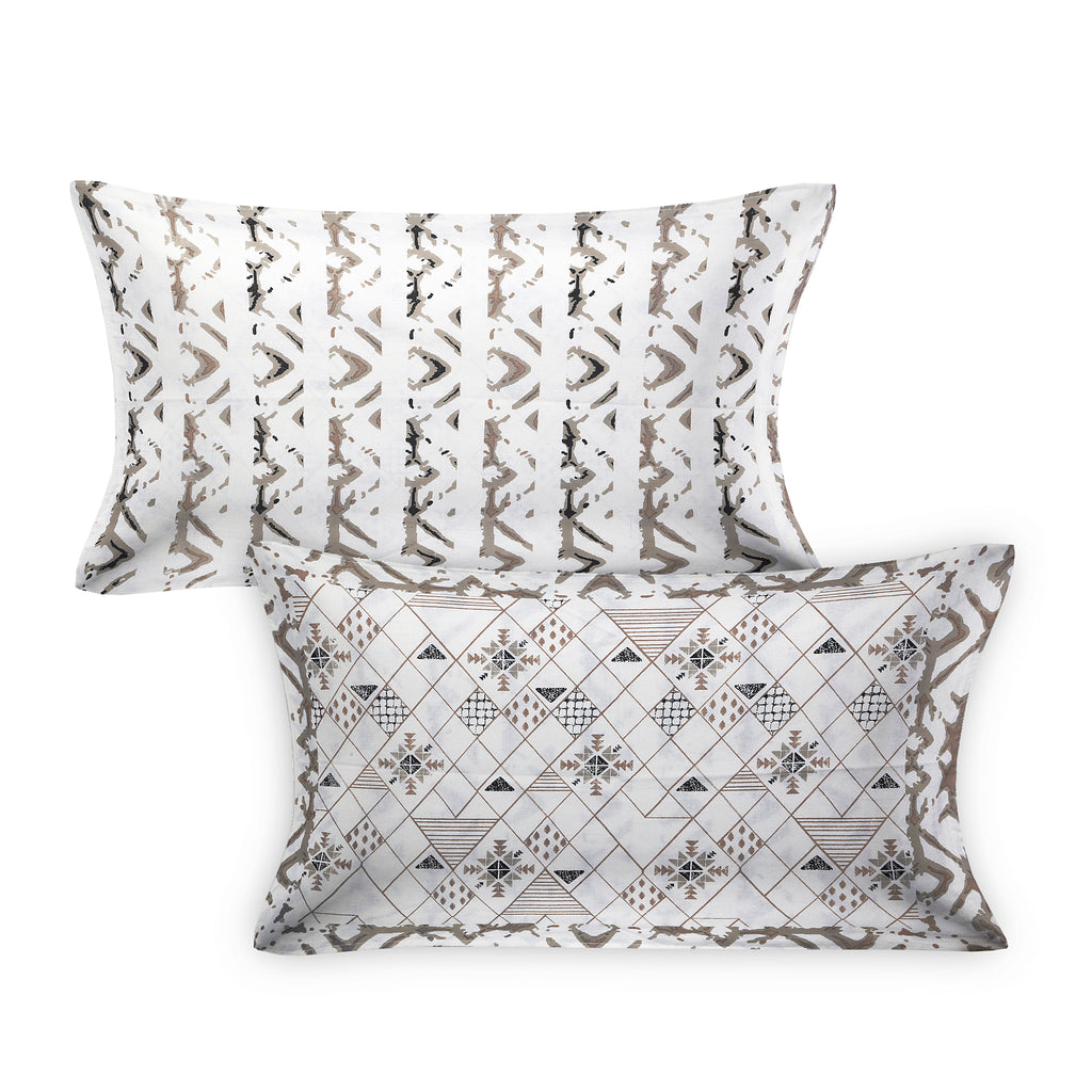 Premium Geometric Design Single Cotton Bedsheet Set | 70x100 Inches | 100% Cotton with 2 Pillow Covers