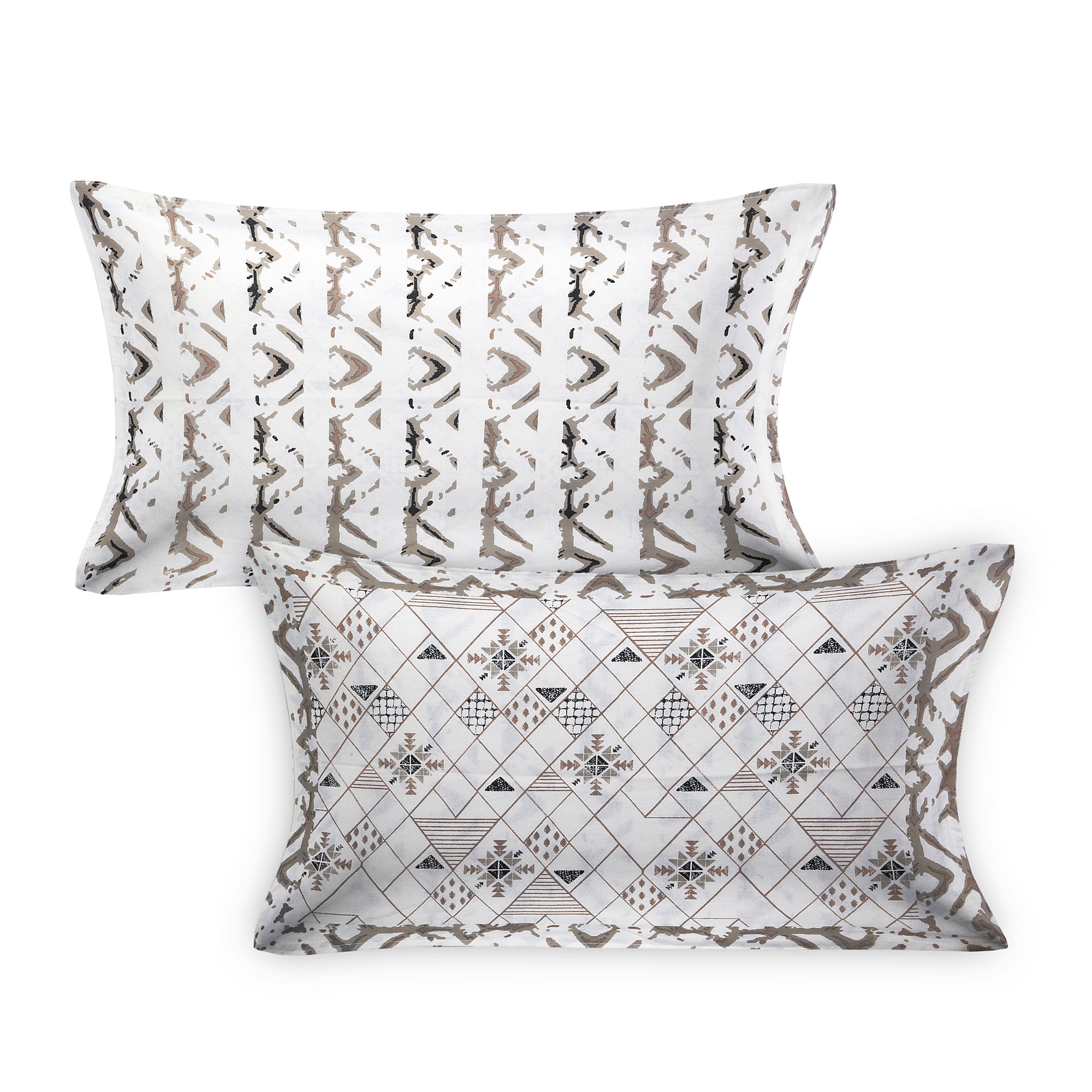 Premium Geometric Design Single Cotton Bedsheet Set | 70x100 Inches | 100% Cotton with 2 Pillow Covers