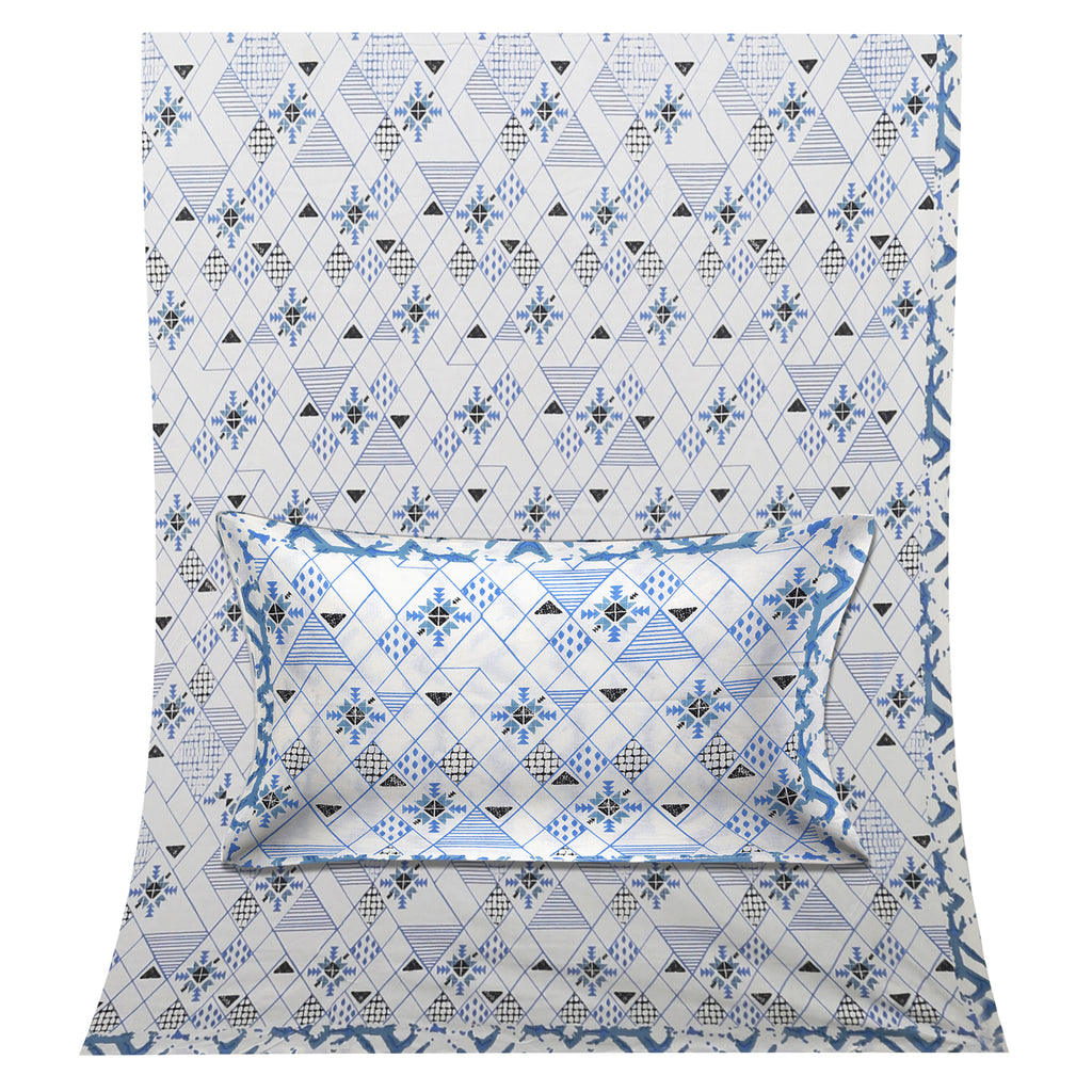 Premium Geometric Design Single Cotton Bedsheet Set | 70x100 Inches | 100% Cotton with 2 Pillow Covers