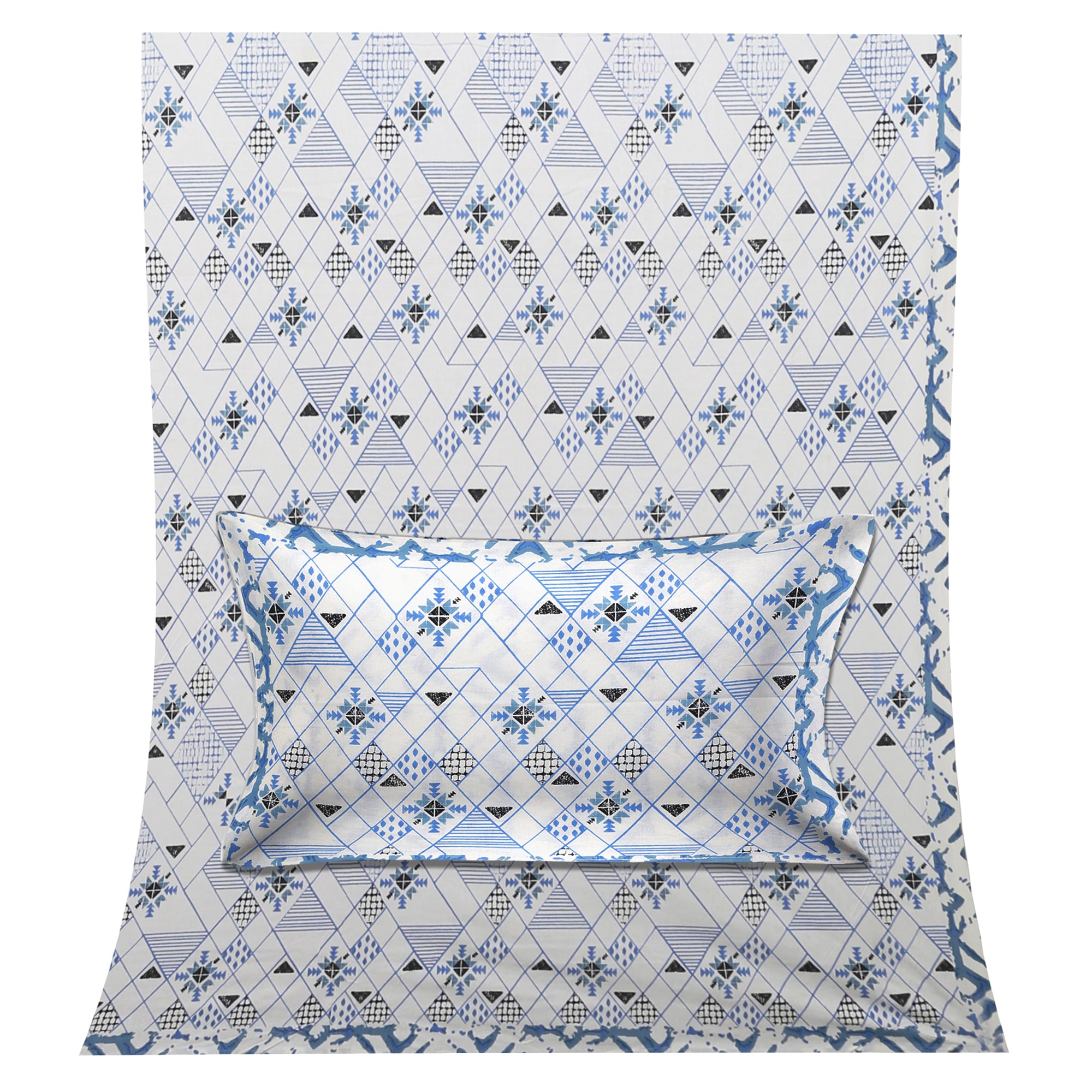 Premium Geometric Design Single Cotton Bedsheet Set | 70x100 Inches | 100% Cotton with 2 Pillow Covers