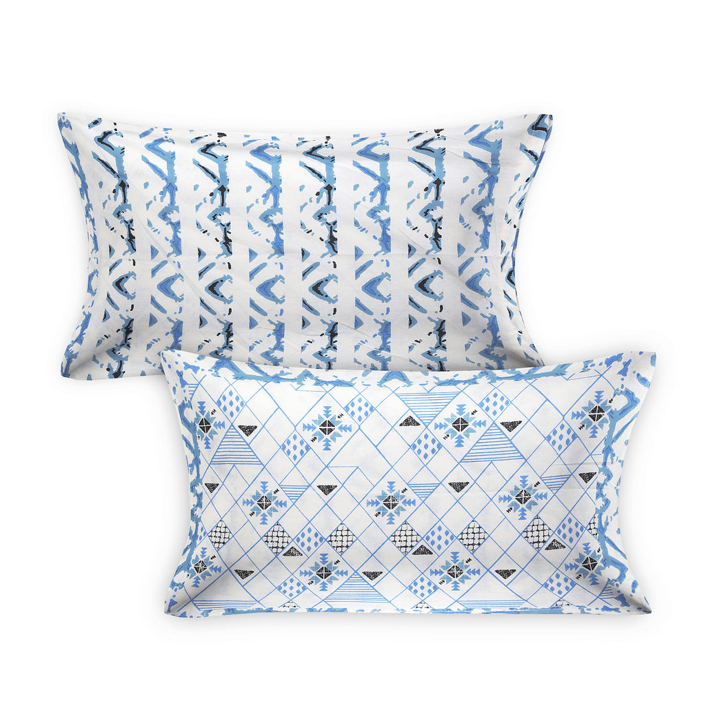 Premium Geometric Design Single Cotton Bedsheet Set | 70x100 Inches | 100% Cotton with 2 Pillow Covers