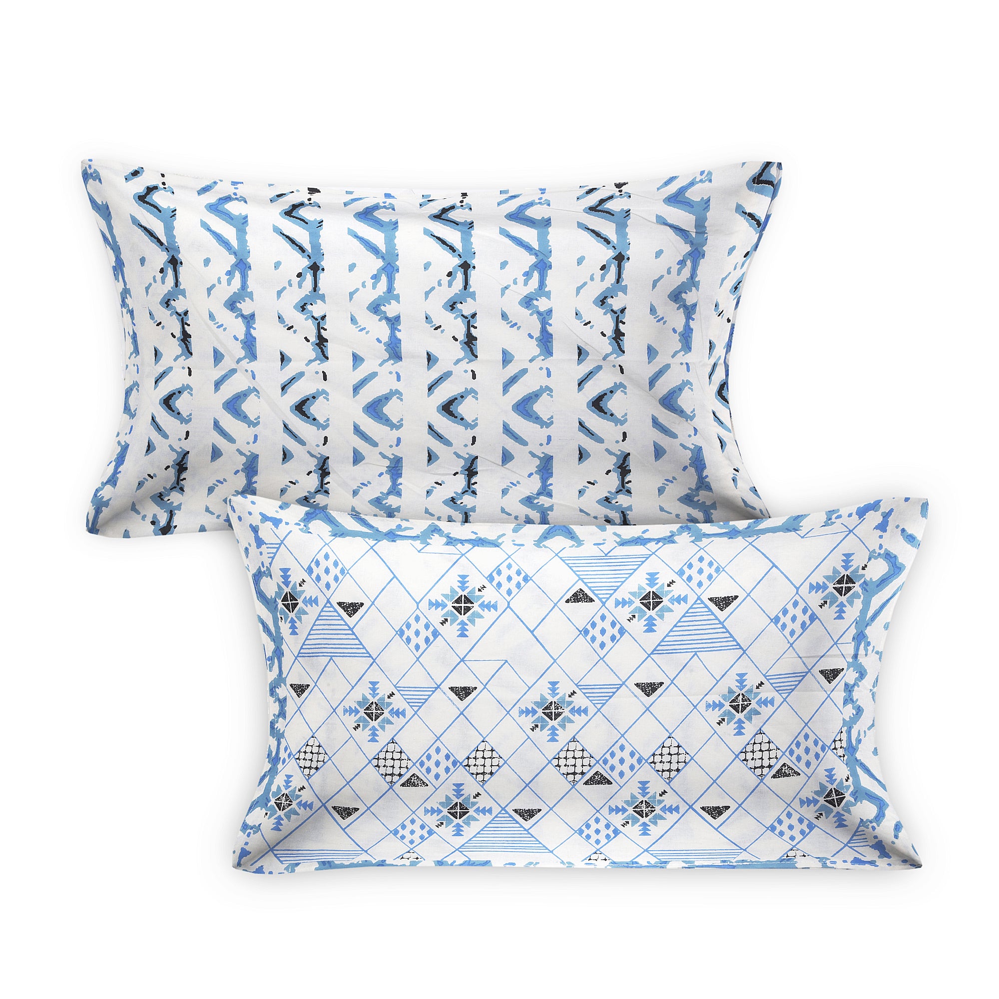 Premium Geometric Design Single Cotton Bedsheet Set | 70x100 Inches | 100% Cotton with 2 Pillow Covers