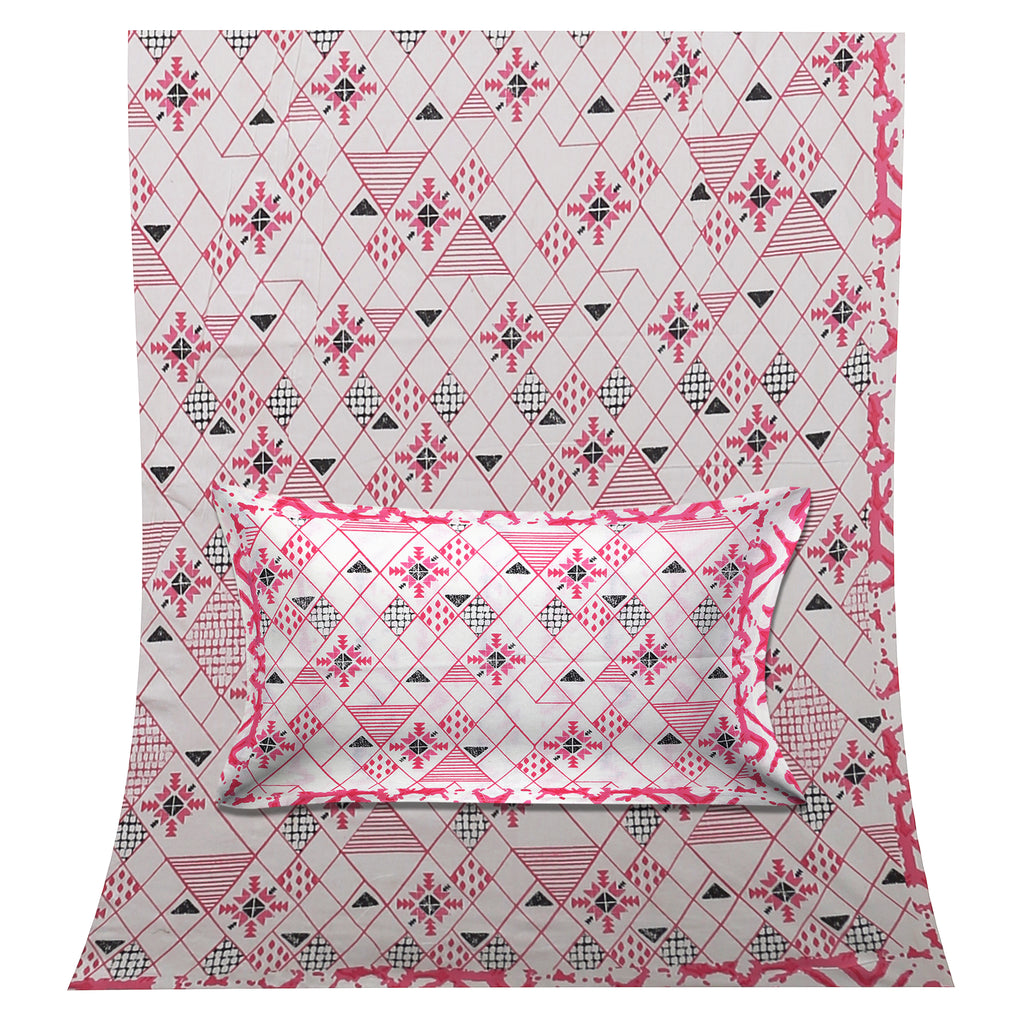 Premium Geometric Design Single Cotton Bedsheet Set | 70x100 Inches | 100% Cotton with 2 Pillow Covers