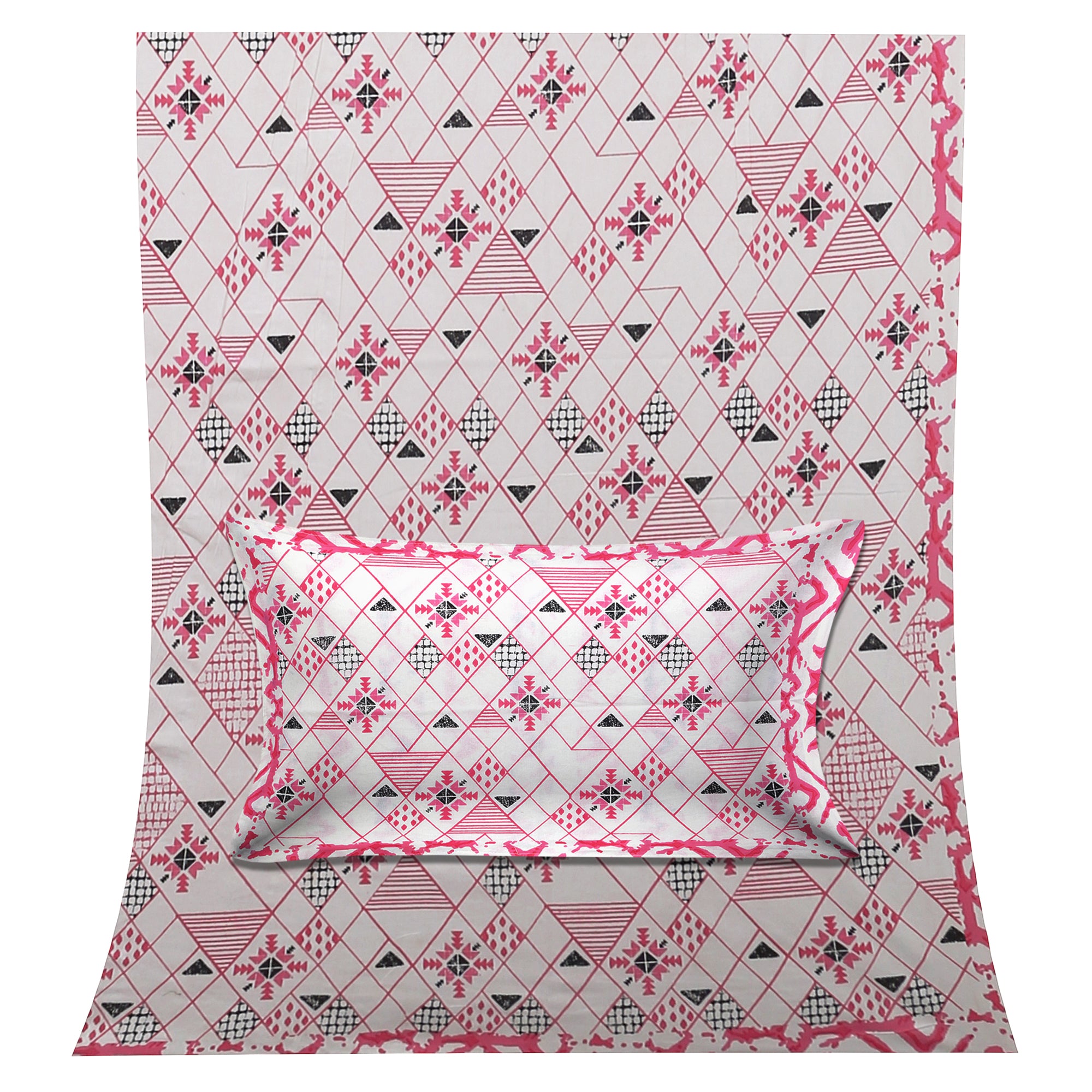 Premium Geometric Design Single Cotton Bedsheet Set | 70x100 Inches | 100% Cotton with 2 Pillow Covers