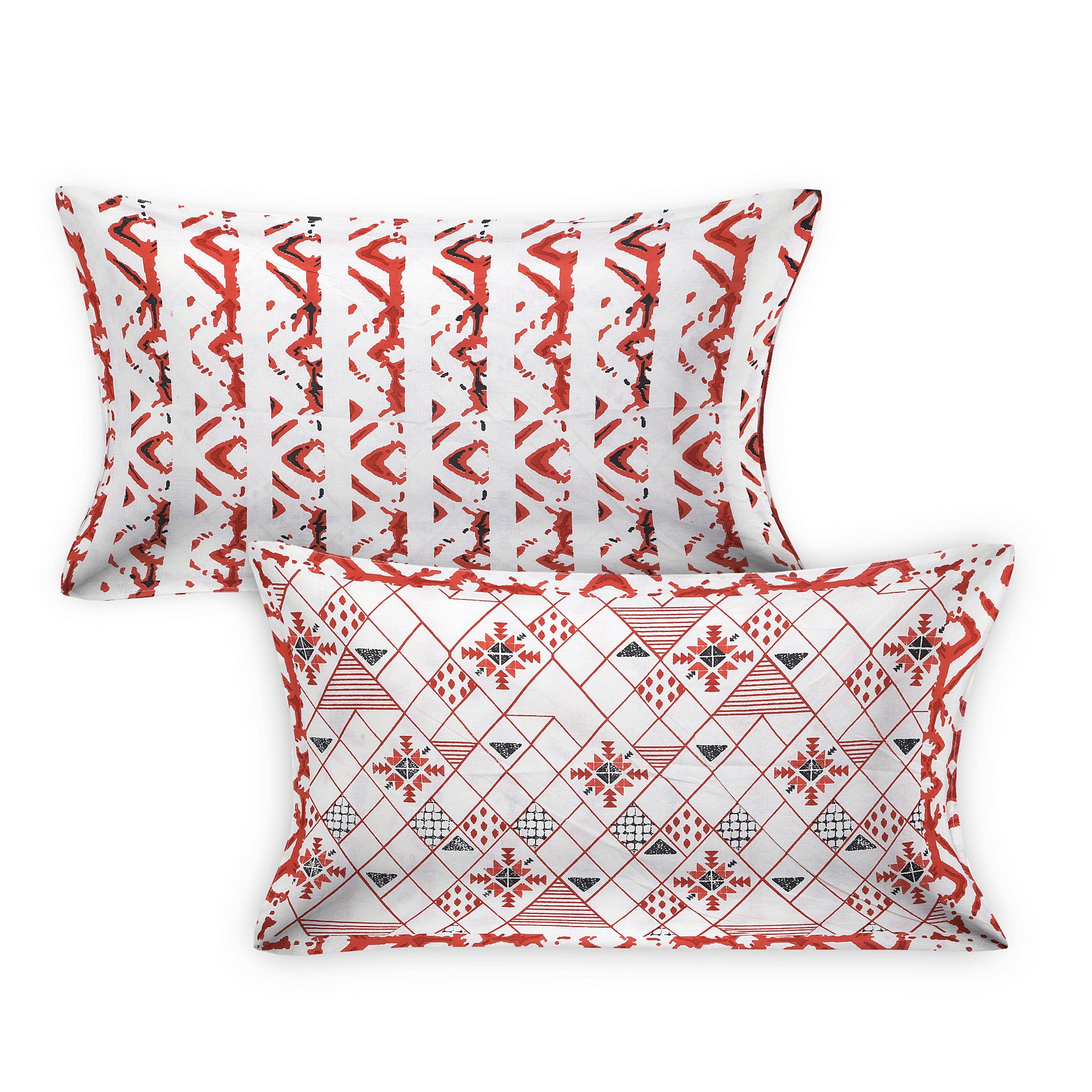 Premium Geometric Design Single Cotton Bedsheet Set | 70x100 Inches | 100% Cotton with 2 Pillow Covers