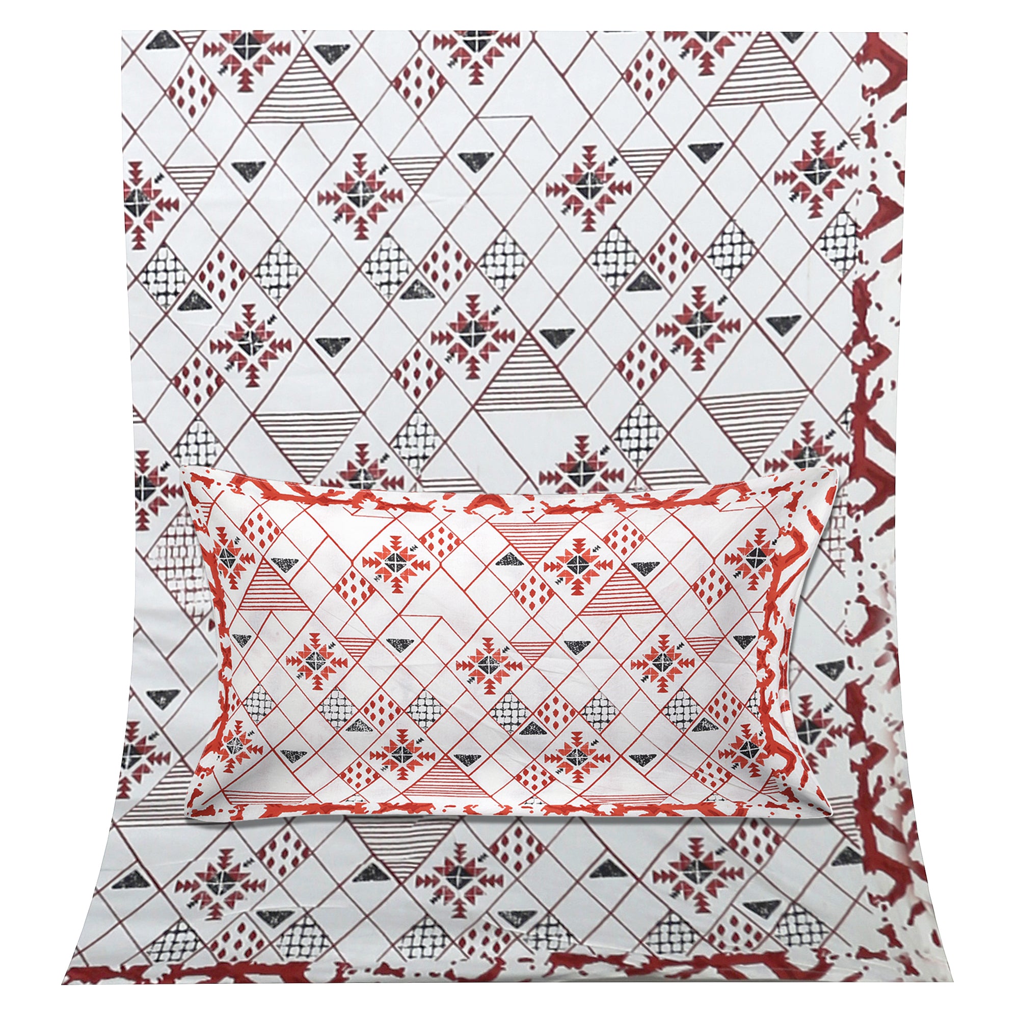 Premium Geometric Design Single Cotton Bedsheet Set | 70x100 Inches | 100% Cotton with 2 Pillow Covers