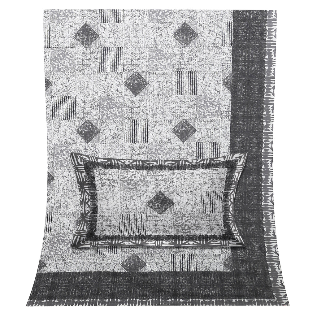 Luxury 100% Cotton Geometric Single Bedsheet Set | 70x100 Inches | Soft & Breathable with 2 Pillow Covers