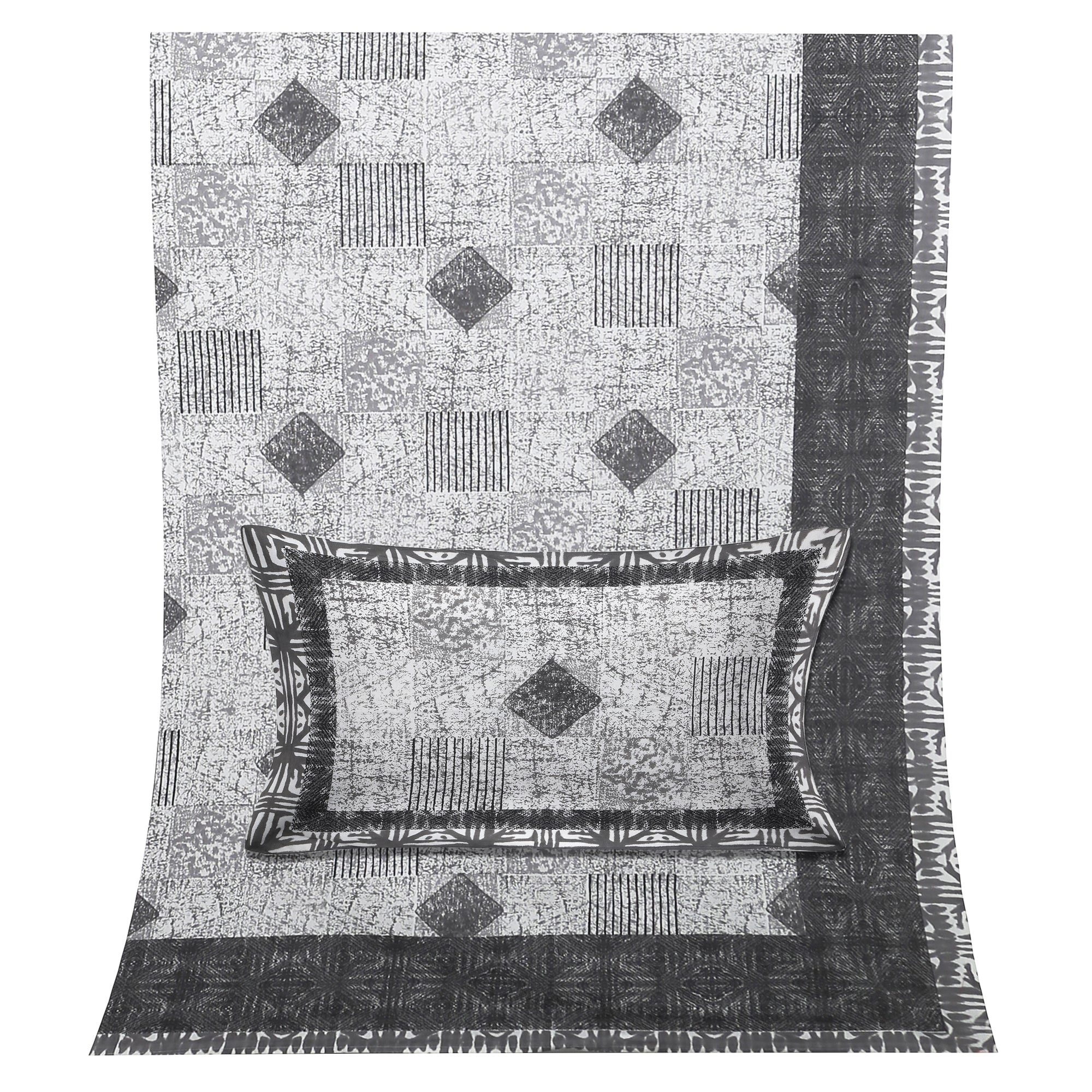 Luxury 100% Cotton Geometric Single Bedsheet Set | 70x100 Inches | Soft & Breathable with 2 Pillow Covers