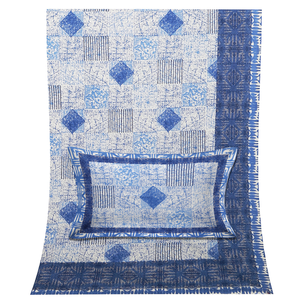 Luxury 100% Cotton Geometric Single Bedsheet Set | 70x100 Inches | Soft & Breathable with 2 Pillow Covers