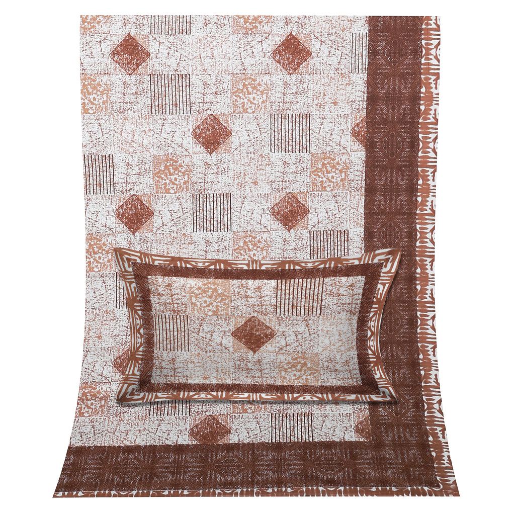 Luxury 100% Cotton Geometric Single Bedsheet Set | 70x100 Inches | Soft & Breathable with 2 Pillow Covers