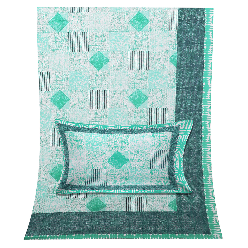Luxury 100% Cotton Geometric Single Bedsheet Set | 70x100 Inches | Soft & Breathable with 2 Pillow Covers