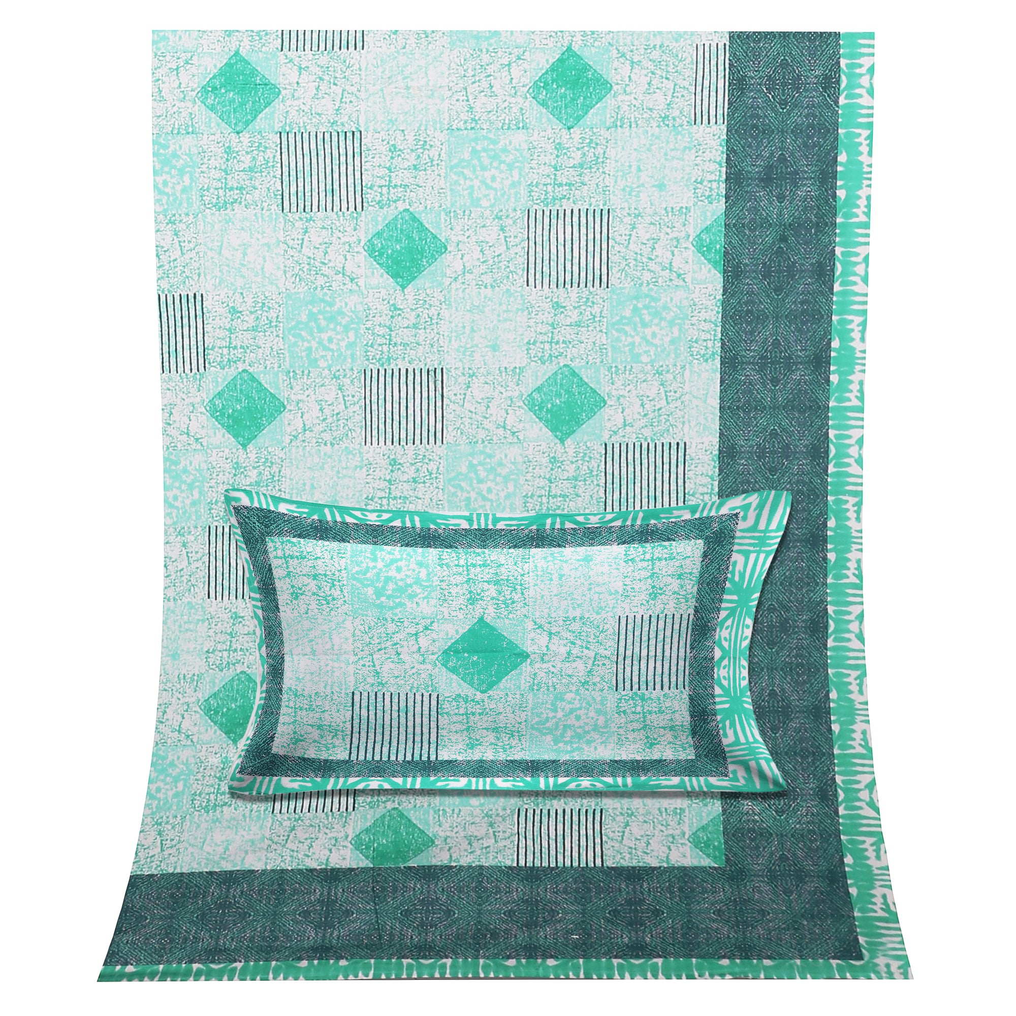 Luxury 100% Cotton Geometric Single Bedsheet Set | 70x100 Inches | Soft & Breathable with 2 Pillow Covers