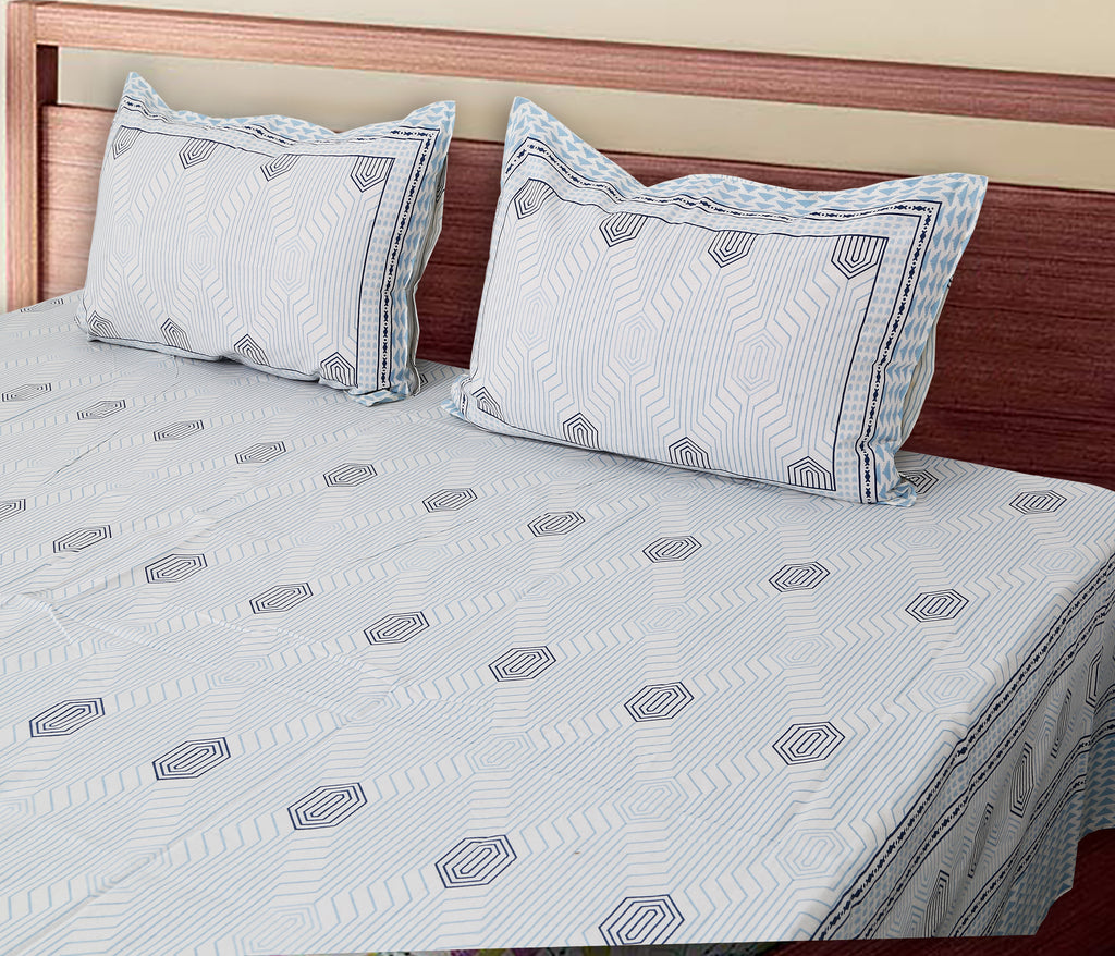 Soft Cotton Geometric Single Bedsheet with 2 Pillow Covers | 70x100