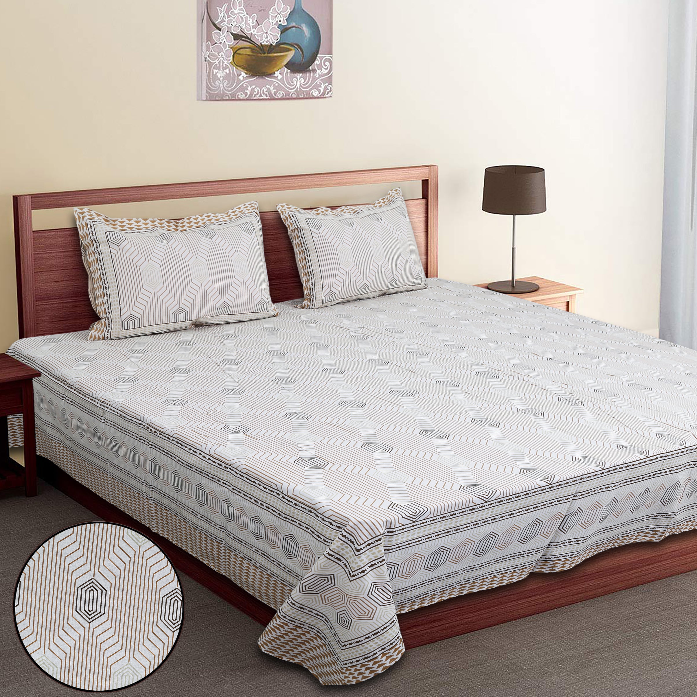 Soft Cotton Geometric Single Bedsheet with 2 Pillow Covers | 70x100