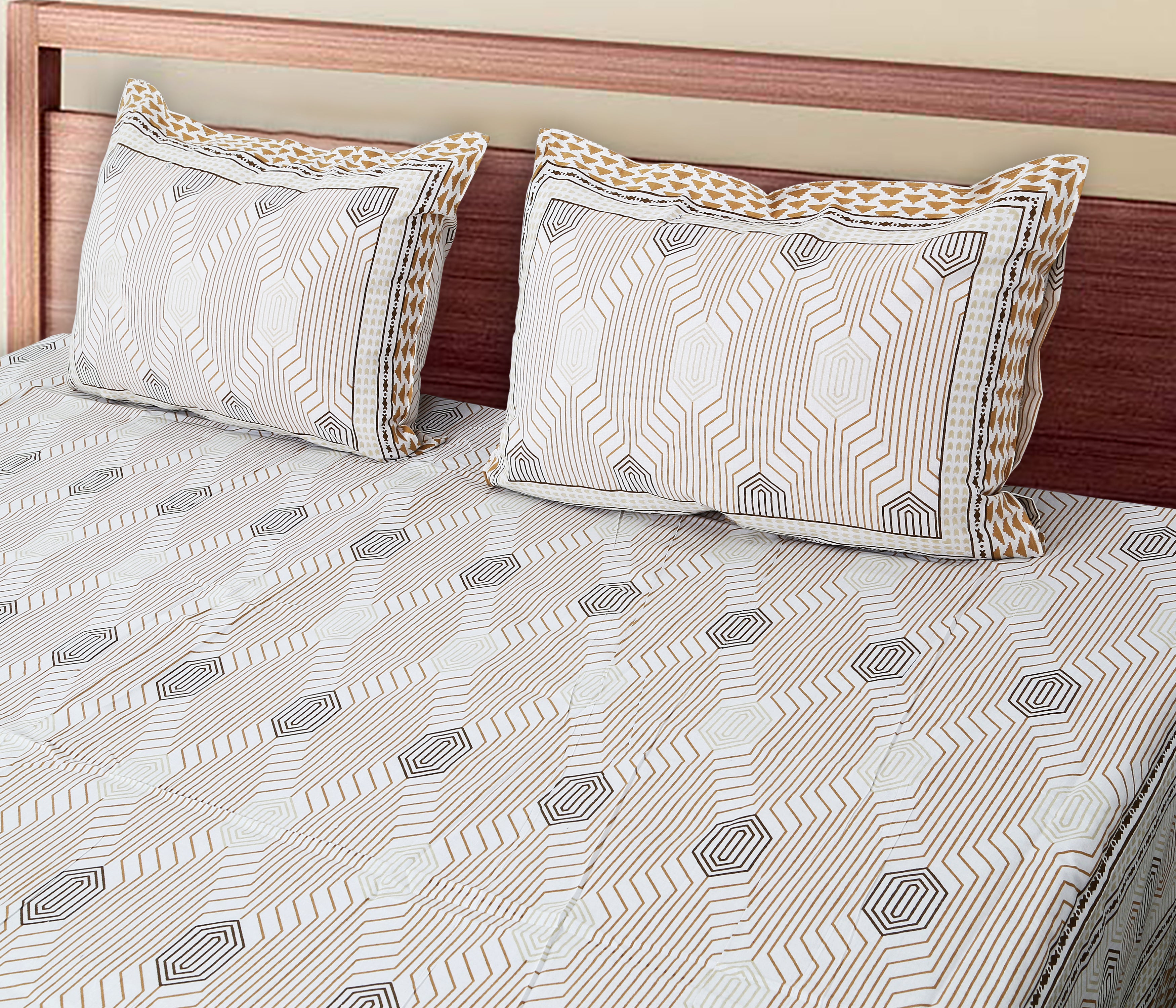Soft Cotton Geometric Single Bedsheet with 2 Pillow Covers | 70x100
