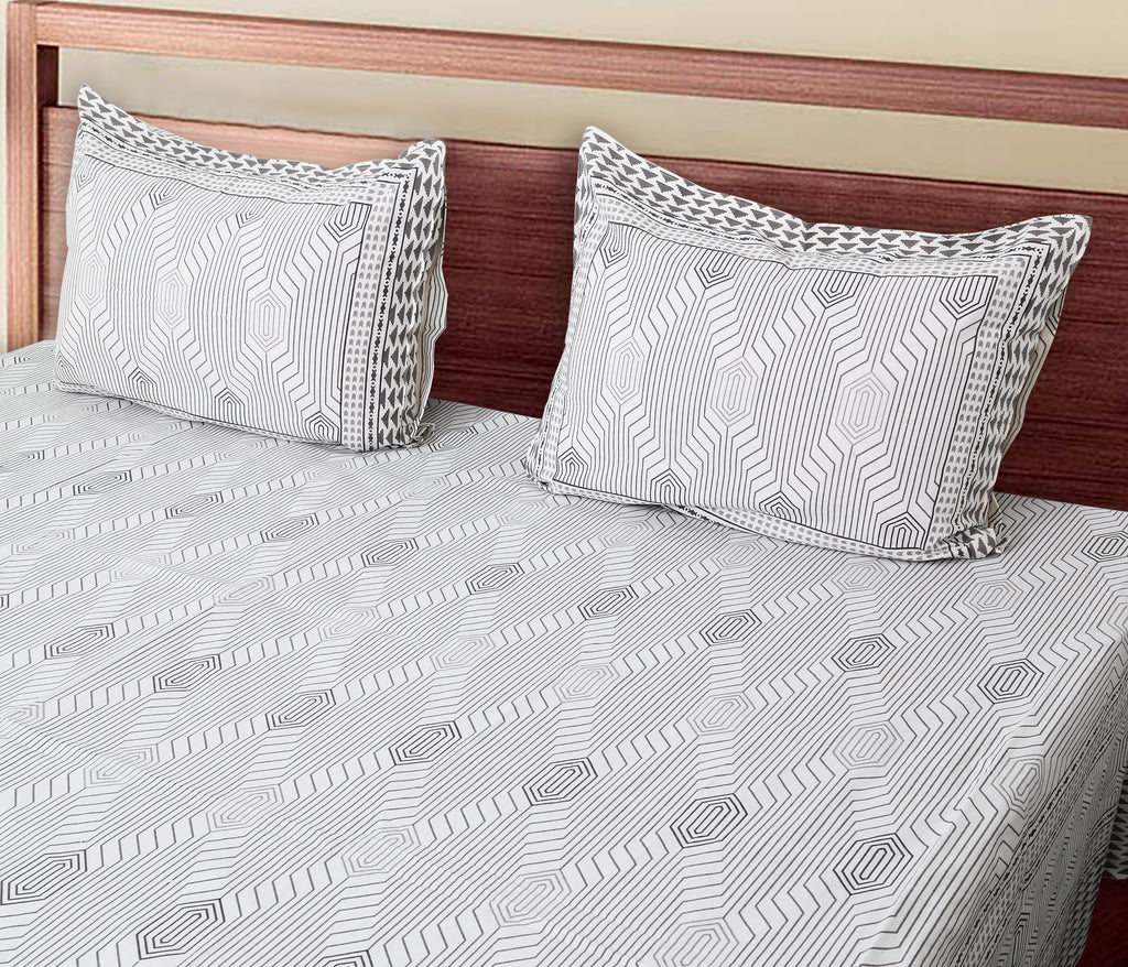 Soft Cotton Geometric Single Bedsheet with 2 Pillow Covers | 70x100