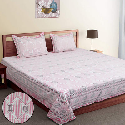 Soft Cotton Geometric Single Bedsheet with 2 Pillow Covers | 70x100