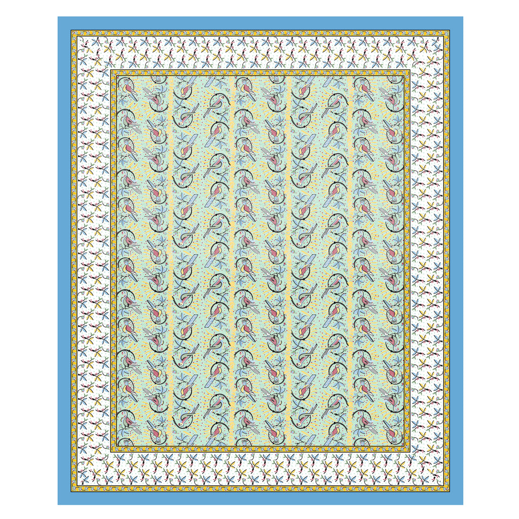 Parkota Collection 95x108 Double Bedsheet with Artistic Bird Motifs & Pillow Covers