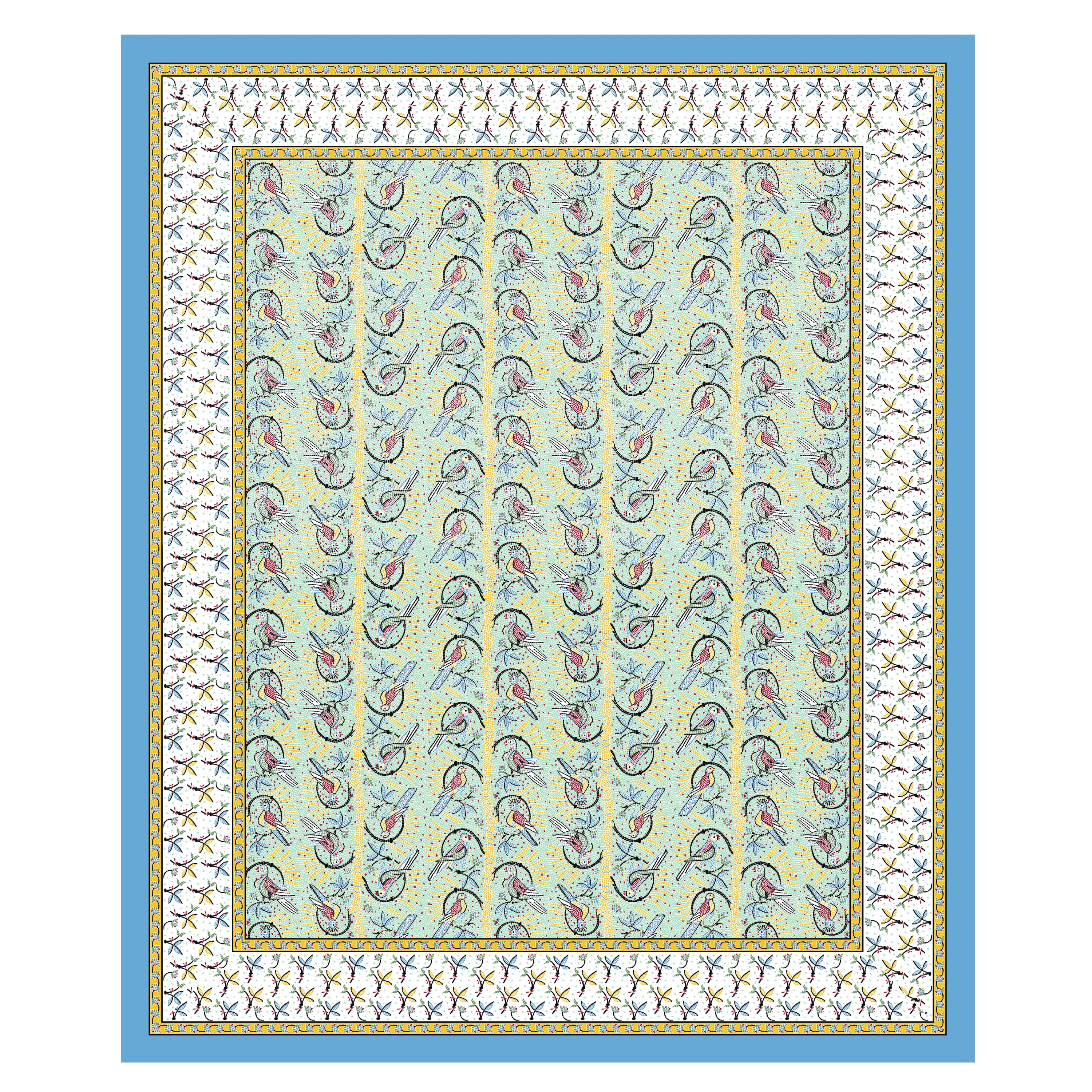 Parkota Collection 95x108 Double Bedsheet with Artistic Bird Motifs & Pillow Covers