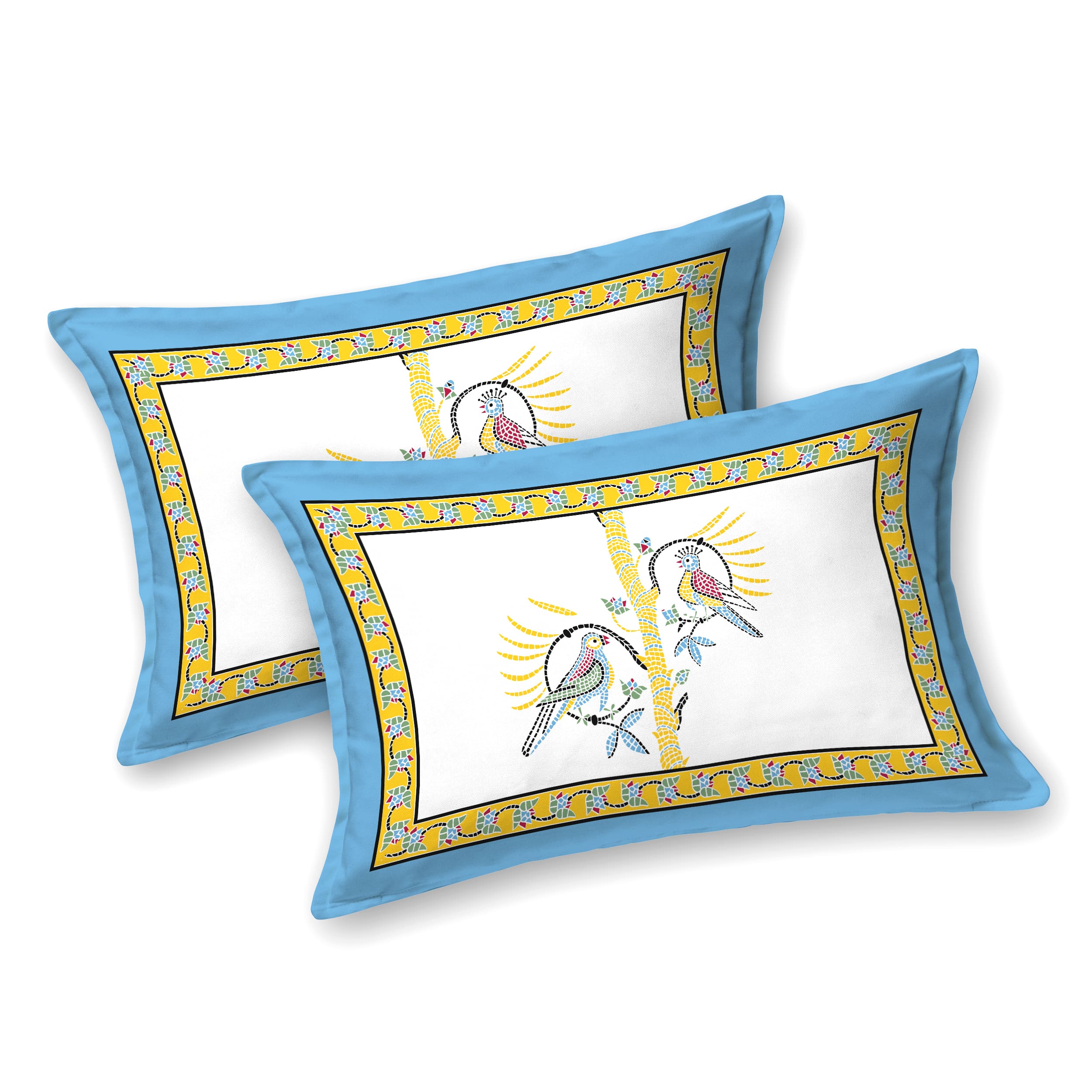 Parkota Collection 95x108 Double Bedsheet with Artistic Bird Motifs & Pillow Covers