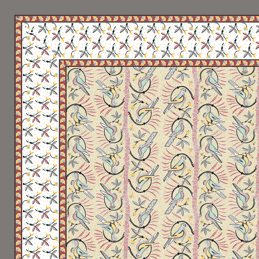 Parkota Collection 95x108 Double Bedsheet with Artistic Bird Motifs & Pillow Covers
