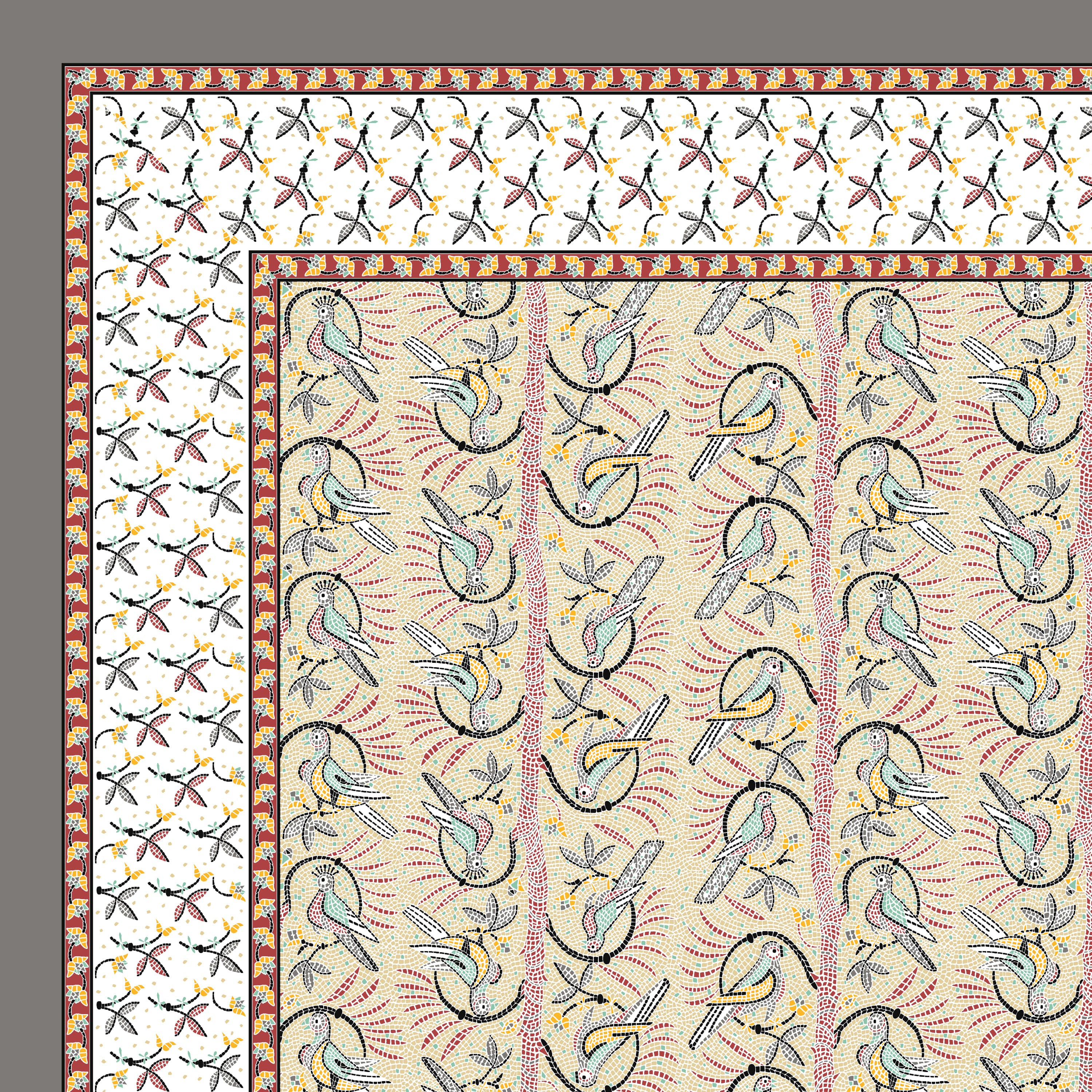 Parkota Collection 95x108 Double Bedsheet with Artistic Bird Motifs & Pillow Covers